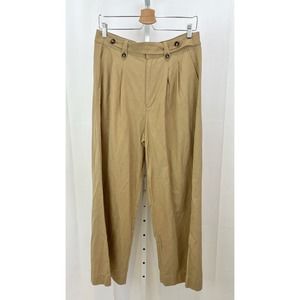 MADEWELL Harlow Wide Leg Pants Pleated High Rise Waist Tab Khaki Tan Size 10